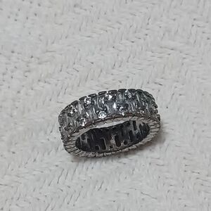 Vintage Silver Tone Baguette Rhinestone Eternity Band Size 5/6